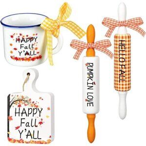 4 Pcs Fall Tiered Tray Decor Set Hello‎ Pumpkin Love Maple Leaf Wood Table Decor